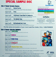 Pioneer Special Sample Disc Video Sing Along Laserdisc back