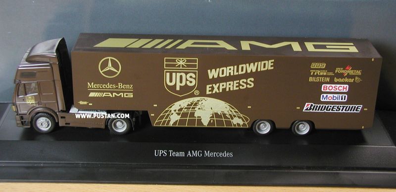 UPS ® United Parcel Service Worldwide Express Delivery AMG Mercedes-Benz TRW Power Steering BBS BOSCH FONDMETAL AERO BY TECHNOLOGIES © BILSTEIN becker BRIDGESTONE Mobil 1 Schuler Fahrzeugbau 1853 LB-RA 325 Team Modellauto-Collection Dieses Modell wurde in einer limitierten Auflage von 1996 Stück hergestellt. UPS