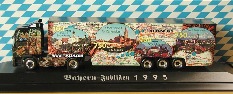 Bayern Jubiläen 1995 Truck '95 feiert 150 Jahre Ludwig-Donau-Main-Kanal 100 Heilbad Bad Aibling 750 1895 1245 1845 Stadtfreiheit für Regensburg 700 Stadt Füssen Traunstein 1295 1245 Chiemsee Schiffahrt WUG-BH 95 Ludwig II. * 25.8.1845 W.C. Röntgen 27.3.1845 Carl Orff 10.7.1895 Buchner Hausmann Bayern Serie
