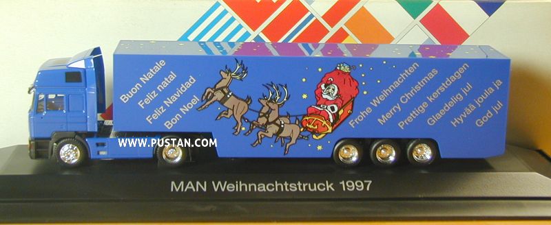 MAN Weihnachtstruck 1997 Originalteil Genuine Part 09.38069. - 0130 Nutzfahrzeuge Aktiengesellschaft Buon Natale Feliz natal Feliz Navidad Bon Noël Frohe Weihnachten Merry Christmas Prettige kerstdagen Glædelig jul Hyvää joulua ja God jul M-AN 1997 MAN