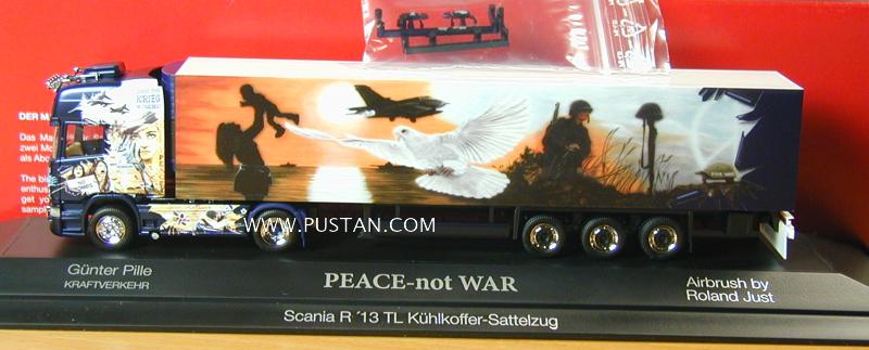 Günter Pille Kraftverkehr PEACE-not WAR Airbrush by Roland Just Scania R '13 TL Kühlkoffer-Sattelzug Lasst den Krieg in Frieden! Terror No Bombs Stop Killers V8 Eine andere Welt ist machbar for oil Why always Wie ich KRONE Pille