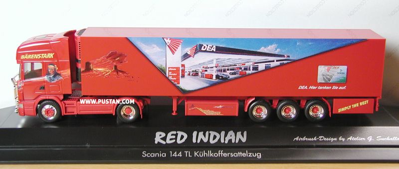 RED INDIAN Bärenstark DEA Hier tanken Sie auf. Simply the best Pkw Lkw Motorrad Wohnmobile Sonderlackierung Wandgestaltung Beschriftungen Promotion-Trucks München SB Wäsche 24 Stunden Öltheke Kfz Meister Schmitz DEKRA 144L 530 Scania 144 TL Kühlkoffersattelzug Airbrush Design by Atelier G. Suchalla Red Indian