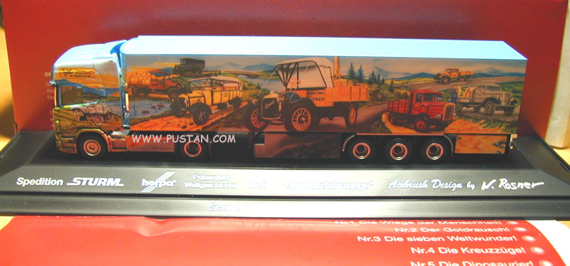Scania R Topline Showtruck / Sturm Intern. Spedition / Herpa Präsentiert Weltgeschichte Nr. 8 Die Nutzfahrzeuge / Airbrush Design by W. Rosner Sturm