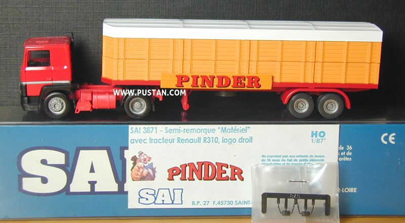 Collection Cirque PINDER SAI 3871 Semi remorque Matériel avec tracteur Renault R310, logo droit Pinder