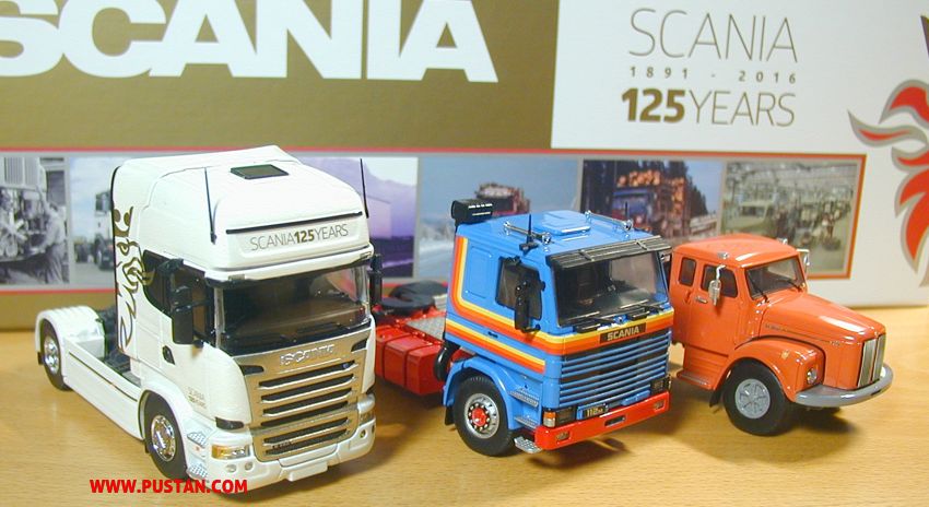 Tekno Scania 125 Years 1891 - 2016 Set 2532621 Scania L111 4x2 South American version Trilex rims Scania R112 4x2 tractor demo striping Scania R450 4x2 tractor 125 years design Tekno
